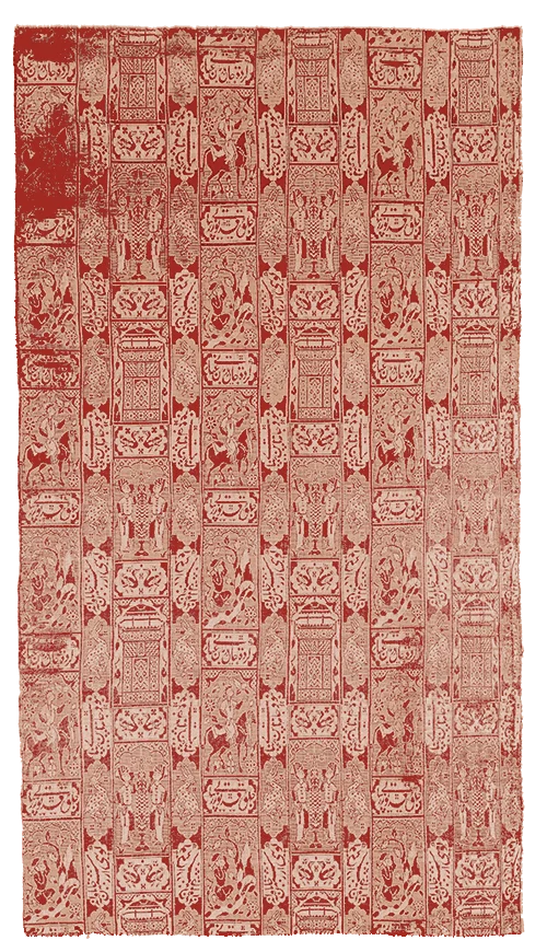 Silk fabric with pattern, dyed with cochineal, 16th century